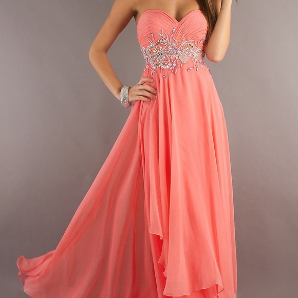 Coral Floor Length Prom Dress - Picture 1 of 4